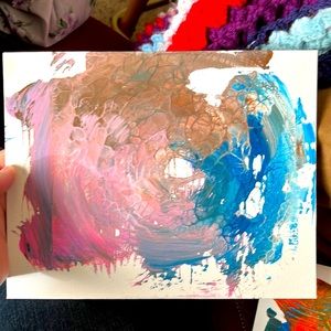 New, Original, Hand Painted by Me, Pink, Blue, Tan, Acrylic Paint